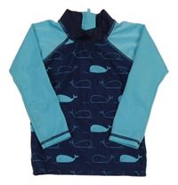 Tmavomodro-tyrkysové UV triko s velrybami Topomini