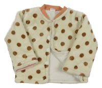 Smetanovo-hnědý puntíkovaný plyšový zateplený kabátek 