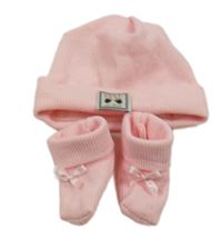 2set - Světlerůžová žebrovaná čepice + capáčky 