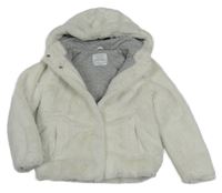 Bílá kožešinová zateplená bunda s kapucí Primark 