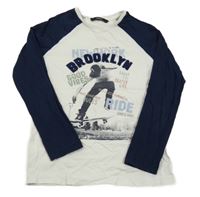 Bílo-tmavomodré triko se skateboardistou George