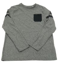 Šedé melírované triko s pruhy a kapsou C&A