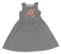 Černo-bílé pruhované lehké šaty s květy C&A