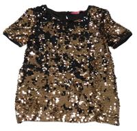 Bronzovo-černá flitrová společenská halenka Yd. 