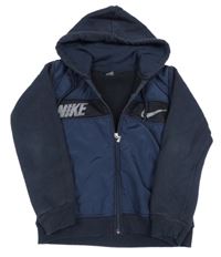 Tmavomodrá šusťákovo/tepláková bunda s kapucí a logem Nike