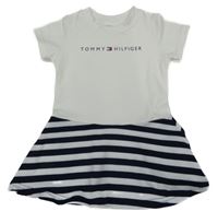 Bílo-tmavomodré pruhované šaty s logem Tommy Hilfiger 