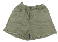 Khaki riflové roztřepené kraťasy Tape Á L´oeil