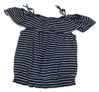 Tmavomodro-bílý pruhovaný top s volánky H&M