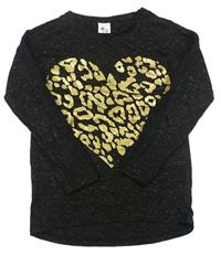 Černo-zlaté melírované triko se vzorovaným srdíčkem C&A