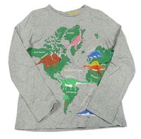 Šedé melírované triko s dinosaury a mapou Mini Boden