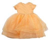Neonově oranžové mačkané šaty s tylem H&M