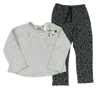 2Set - Světlešedá melírovaná oversize mikina s dalmatinkem + tmavošedo/černé vzorované tepláky Next