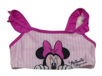 Bílo-světlerůžovo-fuchsiová pruhovaná plavková lambáda s Minnie a volánky Disney
