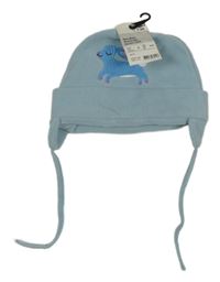 Nové - světlemodrá fleecová zavazovací čepice se zajíčkem 