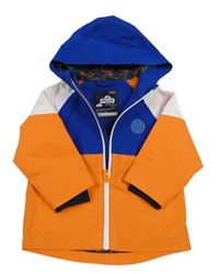 Oranžovo-bílo-safírová šusťáková jarní bunda s nášivkou se smajlíkem a kapucí Next