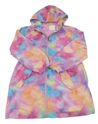 Barevná batikovaná šusťáková jarní parka se srdíčky a kapucí Next