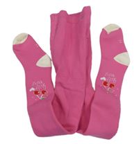 Tmavorůžovo-bílé teplé punčocháče s třešničkami 