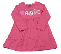 Tmavorůžové šaty s jednorožcem a duhou a nápisy a flitry Kiki&Koko