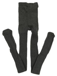 Tmavošedé melírované žebrované vzorované punčocháče