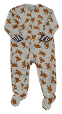 Světlešedý melírovaný plyšový overal s medvídky PRIMARK