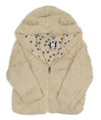 Smetanová kožešinová podšitá bunda s kapucí s oušky POCOPIANO