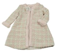 Nové - smetanovo-světlerůžovo-zlatý vlněný podšitý cardigan s kožešinou Blue Beri