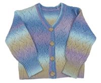 Modro-fialovo-světlemodro-béžový ažurový propínací crop svetr St. Bernard