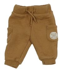 Hnědé žebrované cargo vyteplené tepláky s medvídkem dopodopo