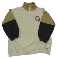 Smetanovo-pískovo-černošedá oversize mikina se smajlíkem Next