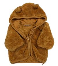 Medová chlupatá bunda s kapucí s oušky Ergee