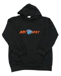 Černá mikina se šelmou a nápisem a kapucí foanja