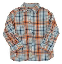 Bílo-světlemodro-tmavomodro/oranžová kostkovaná košile H&M