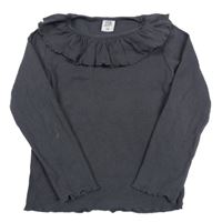 Tmavošedé žebrované triko s volánkem Kiki&Koko