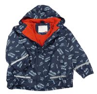 Tmavomodrá nepromokavá jarní bunda s hasiči a vrtulníky a kapucí X-MAIL