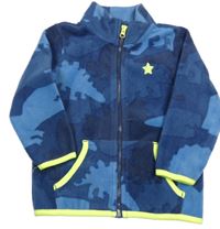 Tmavomodro-modrá army fleecová propínací mikina s dinosaury a hvězdičkou F&F