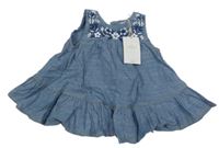 Nové - modré riflové šaty s kytičkami Next