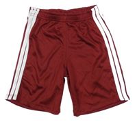 Rezavé sportovní kraťasy s bílými pruhy