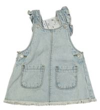 Nové - světlemodré plísňové riflové šaty s volánky BASSIK by Charanga