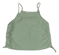Olivový pruhovaný crop top s nařasením H&M
