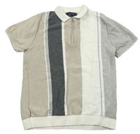 Béžovo-šedo-bílé pruhované pletené polo tričko zn. Next