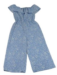 Modrý květovaný kalhotový overal s volánem New Look