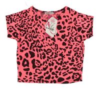 Neonově růžové crop tričko s leopardím vzorem