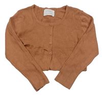 Hnědý žebrovaný propínací crop svetr Zara