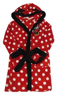 Červený puntíkatý chlupatý župan s Minnie a kapucí Miniclub