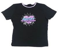 Černé crop tričko se srdcem a nápisem New Look