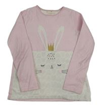 Růžovo-bílá fleecovo/chlupatá mikina s králíkem zn. Primark