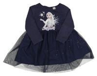 Tmavomodré bavlněno/tylové šaty s Elsou H&M
