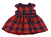 Červeno-tmavomodro-bílé kostkované šaty s límečkem a mašlí zn. C&A