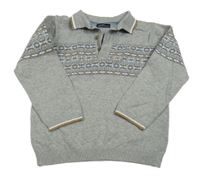 Šedý melírovaný polo svetr se vzorem Next