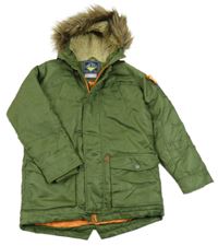 Khaki šusťáková zimní parka s kapucí s kožešinou Next